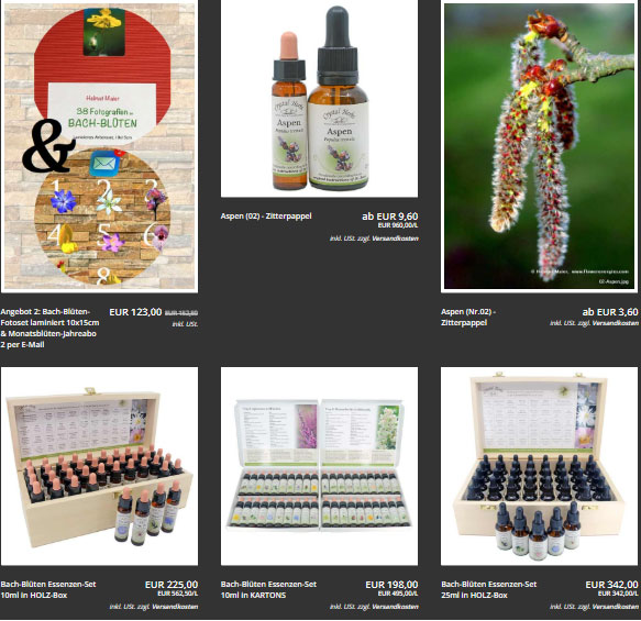 Bachblüten-Einzelfotos, Fotosets, Einzelessenzen, Essenzensets