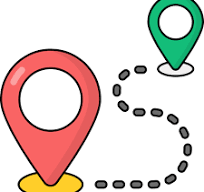 Icon mit Startpunkt und Zielpunkt und Weg