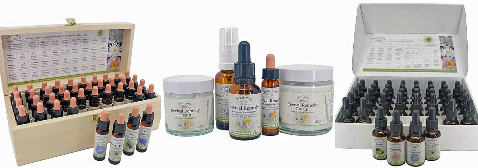 10ml und 25ml Flaschen und Sets von Crystal Herbs Essenzen